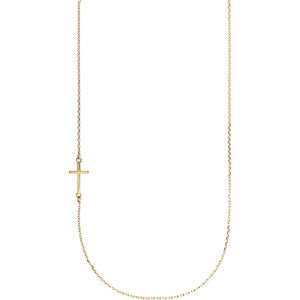 14K Gold Off-Center Sideways Cross 16" Necklace