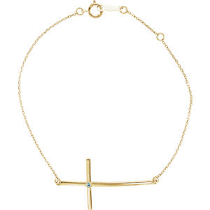 14K Gold Aquamarine Sideways Cross Bracelet