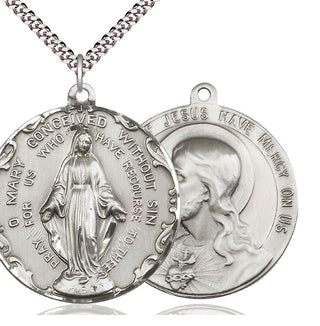 Sterling Silver Immaculate Conception Pendant on an 24-inch Light Rhodium Heavy Curb Chain