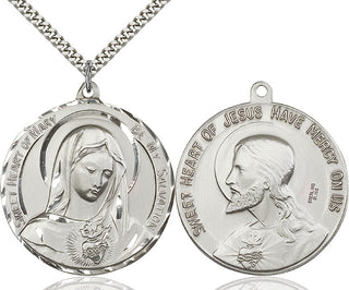 Sterling Silver Immaculate Heart of Mary Pendant on an 24-inch Light Rhodium Heavy Curb Chain