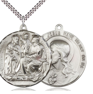 Sterling Silver Holy Family Pendant on an 24-inch Light Rhodium Heavy Curb Chain