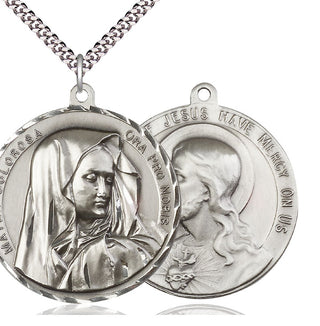 Sterling Silver Mater Dolorosa Pendant on an 24-inch Light Rhodium Heavy Curb Chain