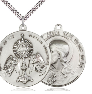 Sterling Silver Blessed Sacrment Pendant on an 24-inch Light Rhodium Heavy Curb Chain