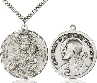 Sterling Silver Our Lady of Czestochowa Pendant on an 24-inch Light Rhodium Heavy Curb Chain