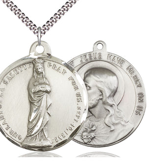 Sterling Silver Our Lady of Lasalette Pendant on an 24-inch Light Rhodium Heavy Curb Chain