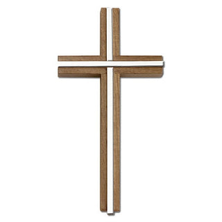 6 inch Plain Crucifix, Walnut with Polished Silver Finish inlay