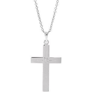 14K White .01 CT Natural Diamond Cross 18" Necklace