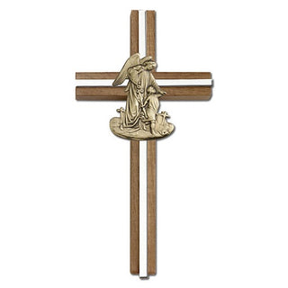 6 inch Guardian Angel Cross, Walnut with Antique Gold inlay