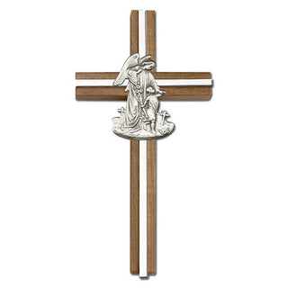 6 inch Guardian Angel Cross, Walnut with Antique Silver inlay