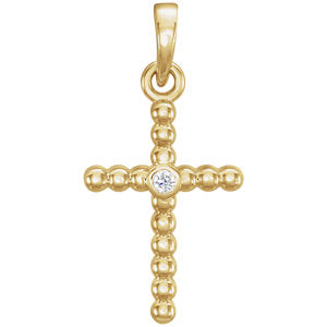 14K Gold .015 CTW Diamond Beaded Cross Pendant