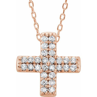 14K Rose .07 CTW Natural Diamond Cross 16-18" Necklace
