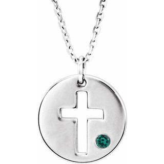 14K White Natural Alexandrite Pierced Cross Disc 16-18" Necklace