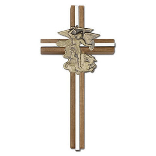 6 inch Saint Michael Cross, Walnut with Antique Gold inlay