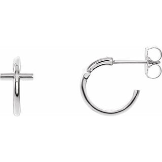 Platinum 11.8 mm Cross Hoop Earrings