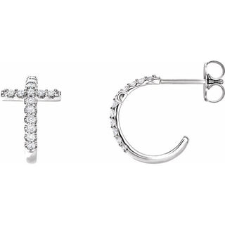 Platinum 1/4 CTW Natural Diamond Cross 12.15 mm Hoop Earrings