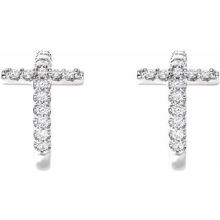 14K White 1/4 CTW Natural Diamond Cross 12.15 mm Hoop Earrings