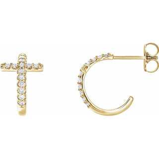 14K Yellow 1/4 CTW Natural Diamond Cross 12.15 mm Hoop Earrings
