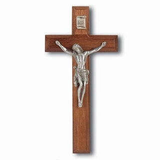 7" Walnut Cross With Genuine Pewter Corpus