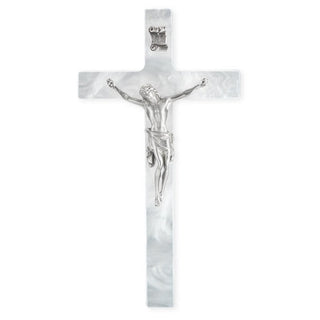 7" Pearlized White Cross With Pewter Corpus