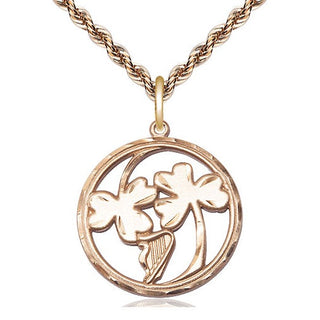 14kt Gold Filled Irish Shamrock Harp Medal Catholic Jewelry