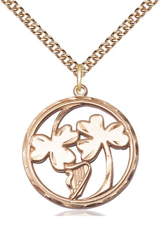 14kt Gold Irish Shamrock Harp Medal