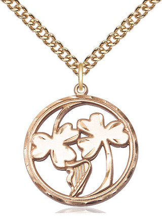 14kt Gold Irish Shamrock Harp Medal