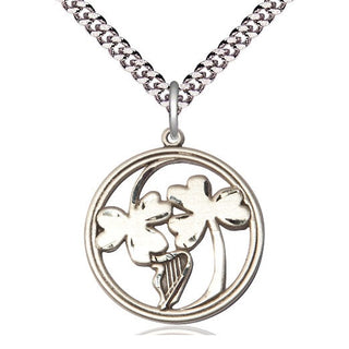 Sterling Silver Irish Shamrock Harp Medal Catholic Jewelry