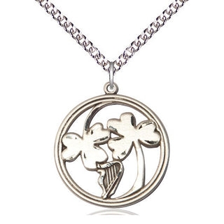 Sterling Silver Irish Shamrock Harp Medal Catholic Jewelry