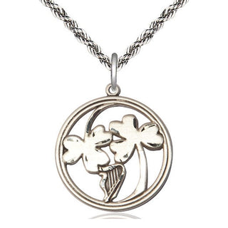 Sterling Silver Irish Shamrock Harp Medal Catholic Jewelry