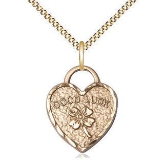 14kt Gold Filled Good Luck Shamrock Heart Medal Religious Jewelry