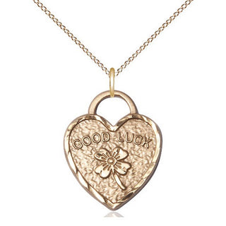 14kt Gold Filled Good Luck Shamrock Heart Medal Religious Jewelry