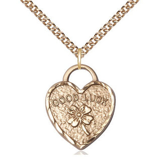 14kt Gold Filled Good Luck Shamrock Heart Medal Religious Jewelry