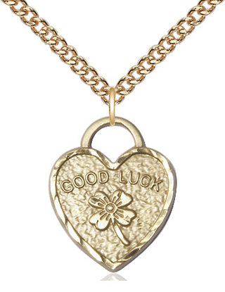 14kt Gold Good Luck Shamrock Heart Medal