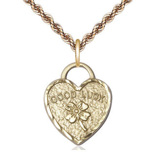 14kt Gold Good Luck Shamrock Heart Medal
