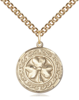 14kt Gold Filled Shamrock w/Celtic Border Medal Religious Jewelry