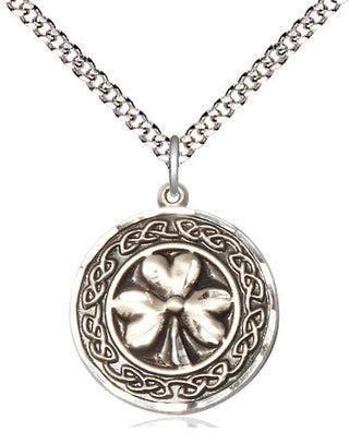 Sterling Silver Shamrock w/Celtic Border Medal Religious Jewelry
