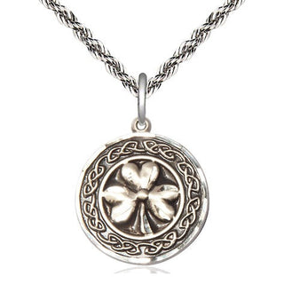Sterling Silver Shamrock w/Celtic Border Medal Religious Jewelry