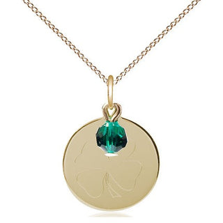14kt Gold Filled Shamrock Medal with Emerald bead Religious Jewelry