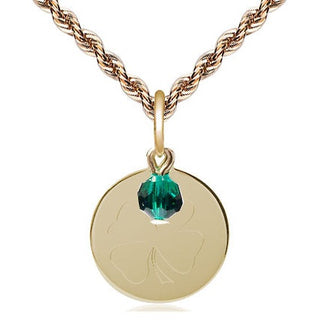 14kt Gold Filled Shamrock Medal with Emerald bead Religious Jewelry