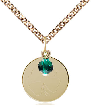 14kt Gold Shamrock Medal with a Emerald bead