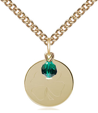 14kt Gold Shamrock Medal with a Emerald bead