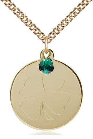 14kt Gold Filled Shamrock Medal with Emerald bead Religious Jewelry