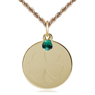 14kt Gold Filled Shamrock Medal with Emerald bead Religious Jewelry