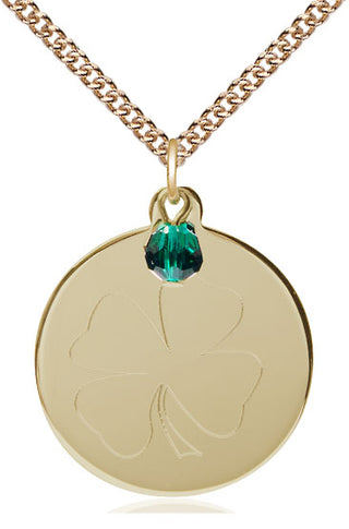 14kt Gold Shamrock Medal with a Emerald bead