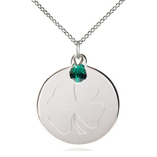Sterling Silver Shamrock Medal with Emerald bead Religious Jewelry