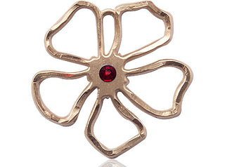 14kt Gold Filled Five Petal Flower Pendant with a 3mm Garnet Swarovski stone on an 18-inch Gold Filled Light Curb Chain
