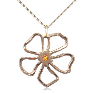 14kt Gold Filled Five Petal Flower Pendant with 3mm Topaz Swarovski Necklace