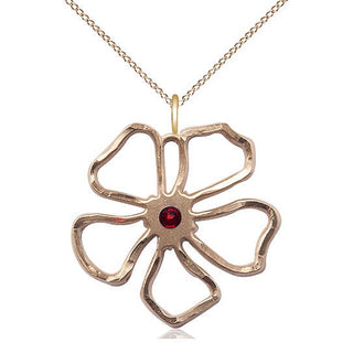 14kt Gold Filled Five Petal Flower Pendant with 3mm Garnet Swarovski Necklace