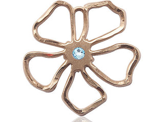 14kt Gold Filled Five Petal Flower Pendant with a 3mm Aqua Swarovski stone on an 18-inch Gold Filled Light Curb Chain