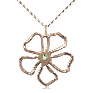 14kt Gold Filled Five Petal Flower Pendant with 3mm Peridot Swarovski Necklace